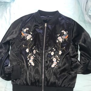 Black Embroidered Vintage Bomber Jacket